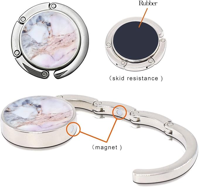 Bosketo Foldable Purse Hook Womens Bag Table Hanger Collection Desk Hooks for Purse (1pack Light Pink Marble Hook)