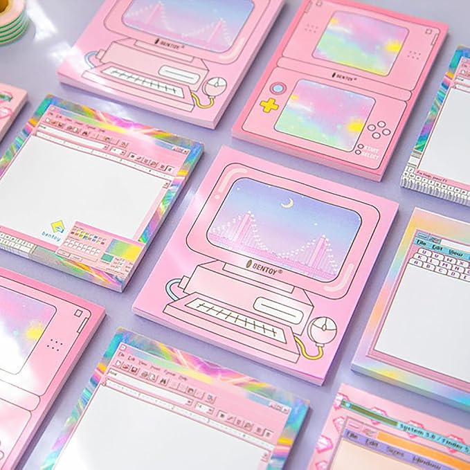 KOOBOOK Kawaii Planner Notebook Cute Memo Pads with Computer Game Shape Design Kawaii Office Supplies,5 Styles,50 Sheets/Pad