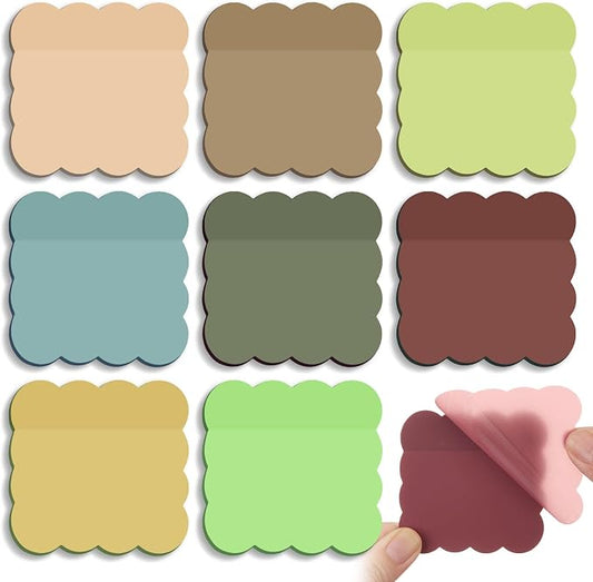 Eaasty 400 Sheets Transparent Scalloped Sticky Notes 2.8x2.8 Clear Sticky Notes 8 Pads Cute Wavy Translucent Pads Waterproof See Through Note for Bible Study Annotation School Office(Vintage Tones)
