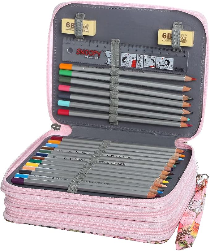 Portable Colored Printing Pattern Morning Glory and Daisy Pencil Case 72 Slots Pencil Bag Organizer with Zipper for Watercolor Pens or Markers, Pencil Case Organizer for Artist