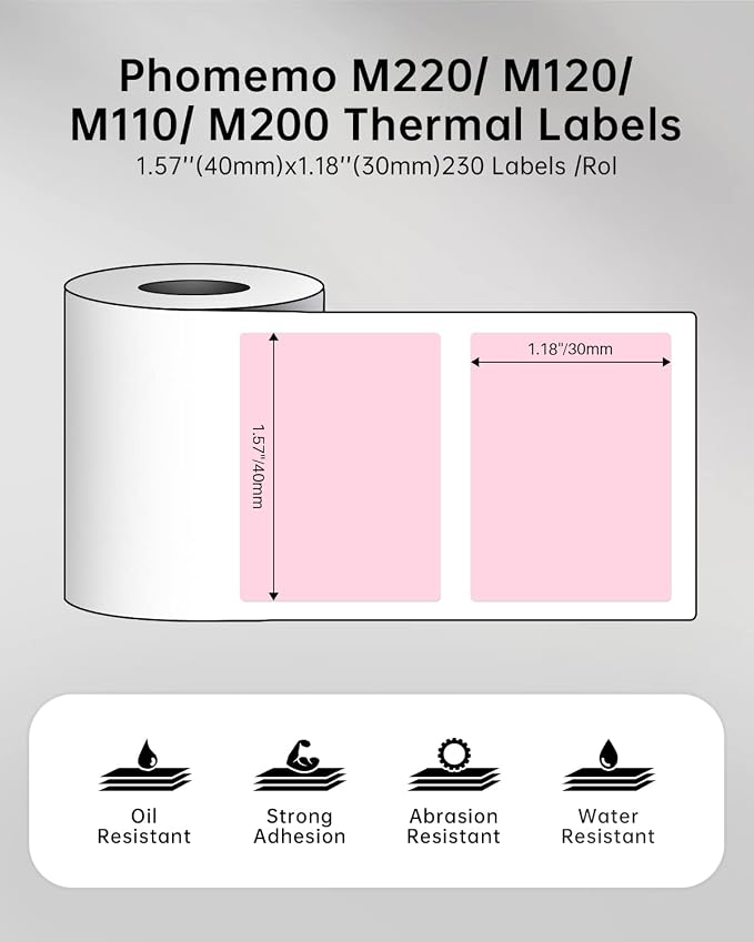Phomemo Labels,Thermal Color Label,1.57'' x 1.18'' Self-Adhesive Sticker | for Phomemo M110 M220 M221 M120 M108 M150 M250 M260 M160 M200 Printer, for Barcode,Name,Address (Pink/Blue/Khaki）