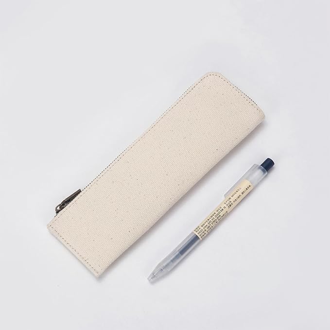 Canvas Pencil Case Slim Pencil Pouch Durable Zipper Stationery Bag Small Travel Use （Black/Canvas）
