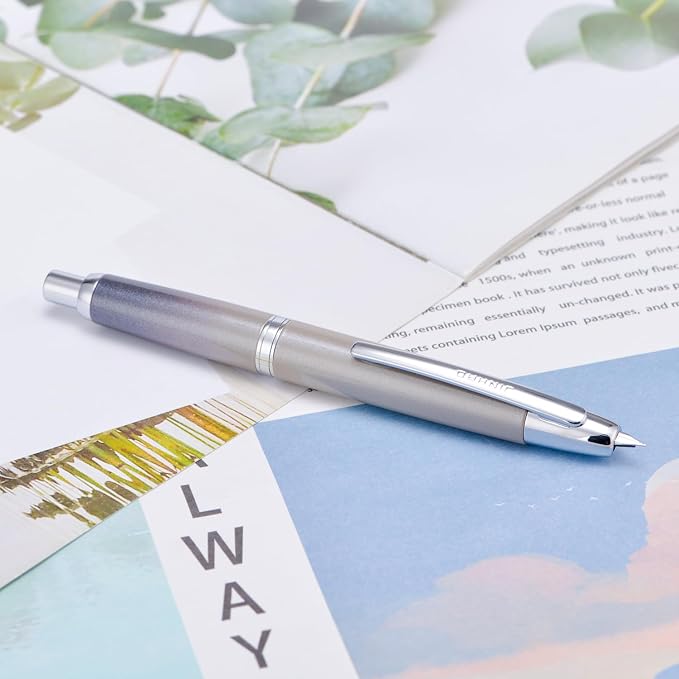 Jinhao 10 Press Fountain Pen with Box, Gradient Gray Retractable Medium Nib with Ink Converter Set (Silver Clip)