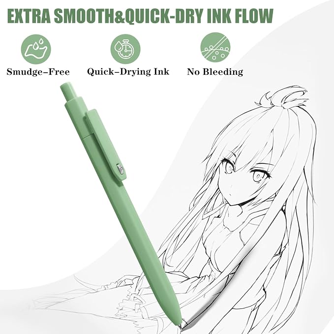 Vitoler Cute Gel Pens, 8 Pack 0.5mm Fine Point Pens with Fidget Quick Dry | For Women, For Teachers, For Nurses, Smooth Writing, Liquid Ink, For Badge, Black ink, Felt Tip, Medium Point, For Journaling