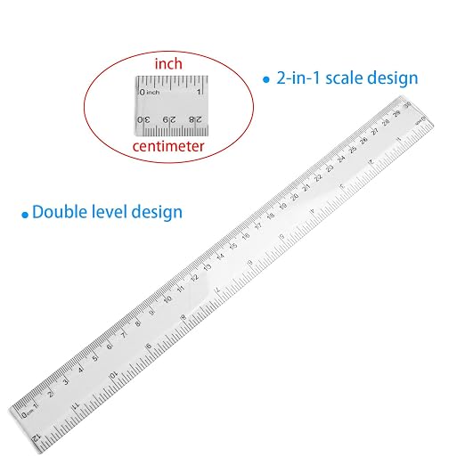 3 Pieces Transparent Plastic Ruler, 12 inch (30cm) Ruler, Pack of 3, Clear Ruler, Plastic Ruler, Rulers for Kids, Measuring Tools, Ruler Set, Ruler inches and Centimeters