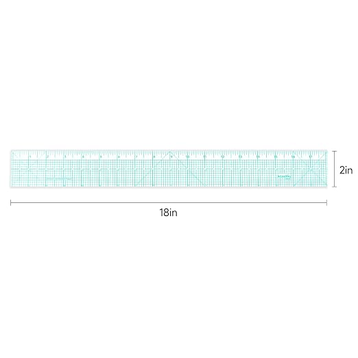 KEARING 2"x18" Sewing Graph Ruler with Holes - Zero Centering Grid Ruler | Flexible 1.2mm clear plastic 18 inch grading ruler with hanging holes. Sandwich line scale with zero centering design