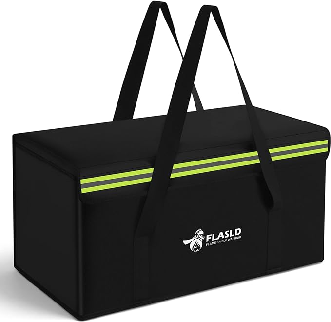 FLASLD Large Fireproof Lipo Bag for 200Ah Lithium Battery Storage and Charging, 22 x 9 x 9.5in E-bike Battery Bag Waterproof Box for Documents and Valuables