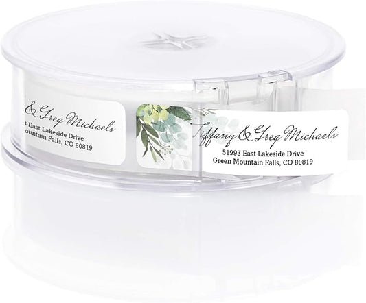 Floral Greenery Rolled Address Labels/Roll of 250 Personalized Address Labels/Designer Return Address Stickers in Elegant Plastic Dispenser