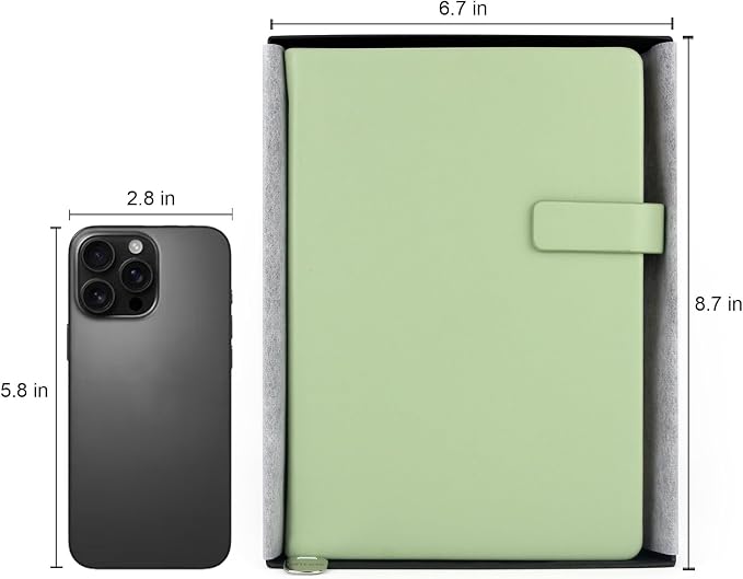 Hardcover Leather Journal Notebook A5 Lined 212 Pages 5x8.25 Inches Gold Edged Pages with Strap Closure Travel Work School Writing Journaling Notebooks for Women Men Gift Box Packaging Grass Green