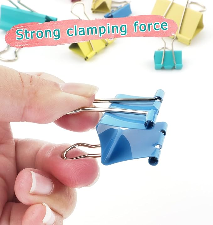 ZZTX 24 Pack Medium Binder Clips 1.3 Inches Assorted Colors | Paper Clamps Clips, Durable steel, Strong clip, Color-coded