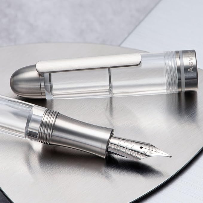 Asvine P36 Titanium Fountain Pen Piston Filling, Fine Point Clear Demonstrator Pen Smooth Writing Pen Case Set