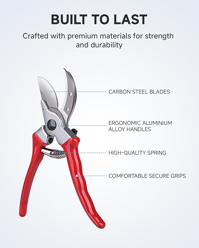 Fondwell 8.5" Professional Hand Pruners Bypass Pruning Shears for Gardening | Heavy Duty Garden Clippers, Cuts 1-Inch Branches, Comfortable Use - Trusted by Professional Landscapers and Nursery Workers