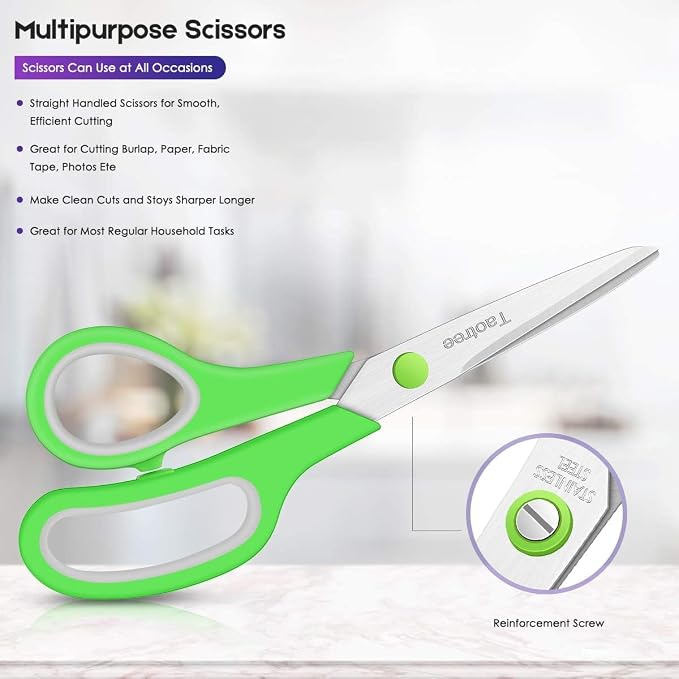 Scissors Bulk Set of 24-Pack, Taotree 8"Scissors All Purpose Heavy Duty | Sharp Shears for Office School Supplies, School Student Teacher Adult Home Art Craft Sewing Fabric, Scrapbook, Comfort Grip
