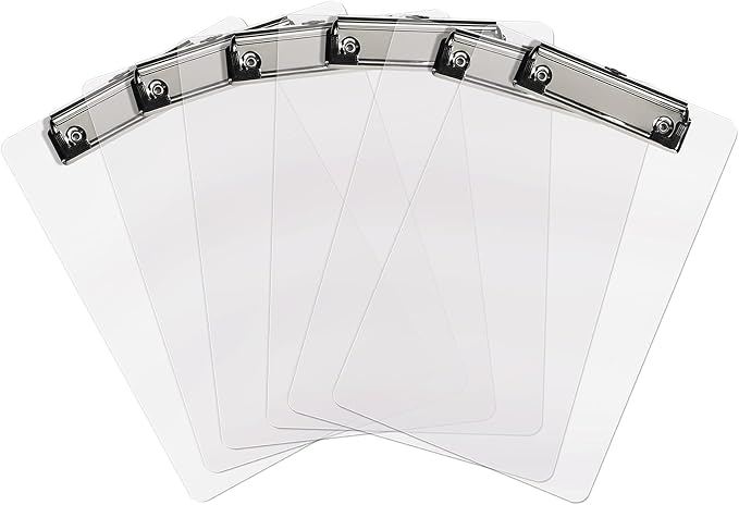 Hongri Plastic Small Clipboard, Clear A5 Memo Size Clip Board (Pack of 6) | Mini Size 6 x 9 in for Students, Teacher, Women, Office & School Supplies