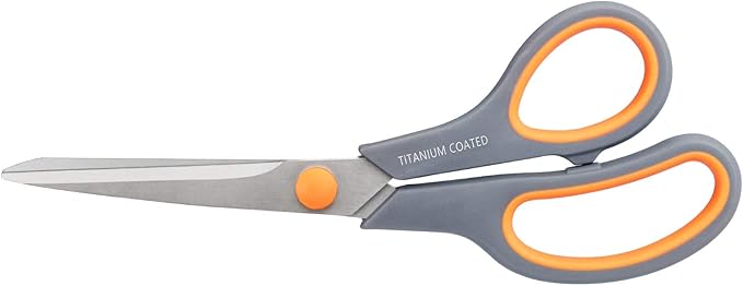 Scissors 8" Multipurpose Titanium Coated Sturdy Sharp, Gray, 1 Pack | Right/Left Handed Comfort-Grip Handles, for Office Home School, Sewing Fabric Craft Supplies