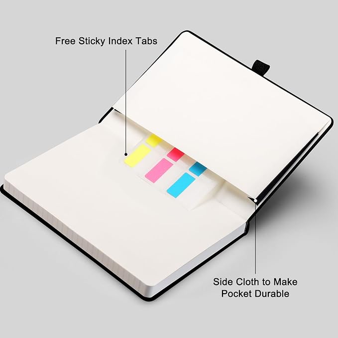 AHGXG Graph Grid Paper Notebook, 192 Pages, A5 Medium Size (5.7'' x 8.3'') | 5 Squares per Inch, Leather Hardcover, 100 GSM Thick Paper, for School, Students, Math, Engineering (Black)