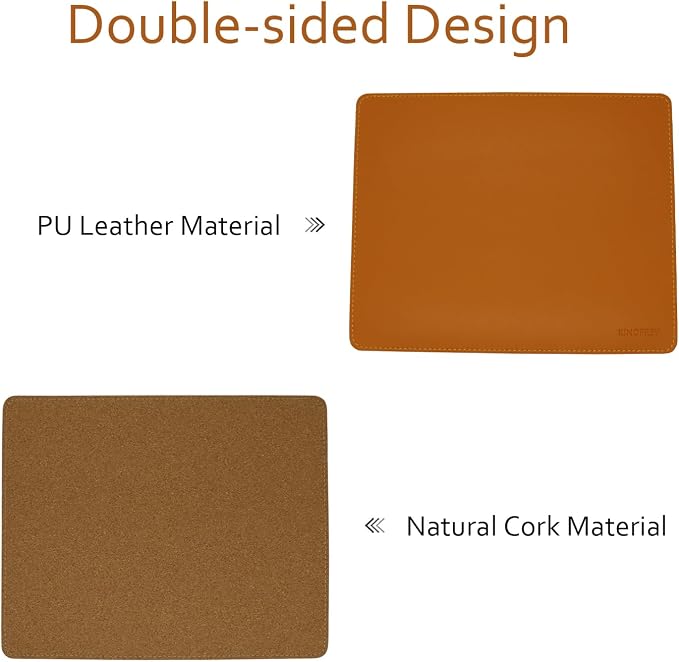 Leather Mouse Pad - Wood Mouse Pads with Stitched Edge,PU Non-Slip Mouse Mat,Double Side Mousepad,Waterproof Gaming Mouse Pad for Desk,Laptop,Office & Home,10.2" x 8.3",1 Pack (Orange)