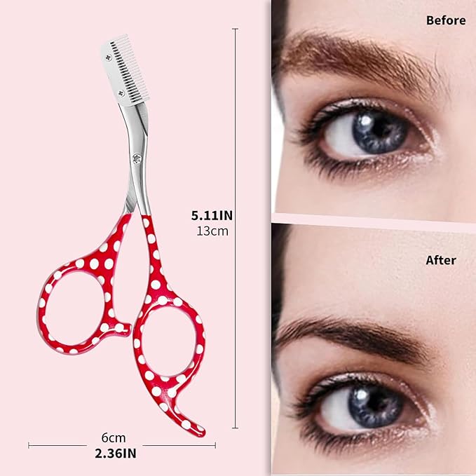 Eyebrow Trimmer With Comb, Stainless Steel Facial Grooming Scissors Kit, Professional Precision Eyebrow Scissors, Perfect For Gifts For Men And Women (Red)