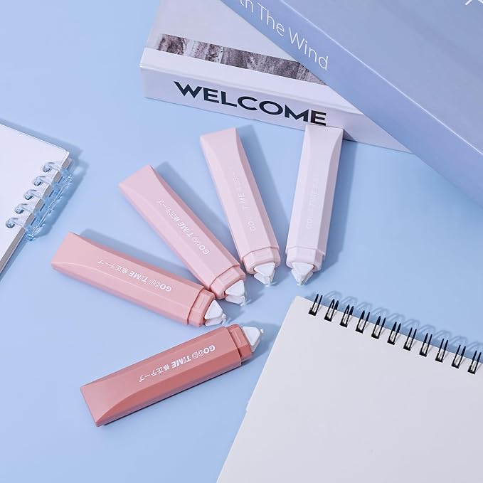 Temiary 5Pcs Beige Correction Tape, Cream Core Pull Out White Tape, Pink | 0.19 In × 19.6 Ft, Smooth Aesthetic Applicator for Wrong Writing School Office Supplies