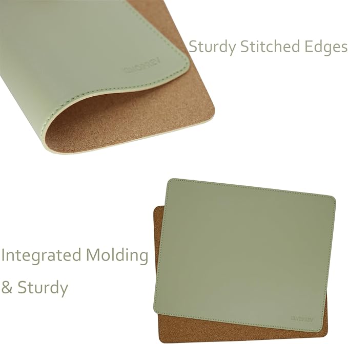 Leather Mouse Pad - Wood Mouse Pads with Stitched Edge,PU Non-Slip Mouse Mat,Double Side Mousepad,Waterproof Gaming Mouse Pad for Desk,Laptop,Office & Home,10.2" x 8.3",1 Pack (Matcha Green)