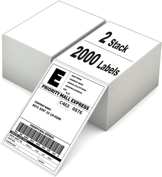 2000 4x6 Thermal Labels 1000/Stack, HUOJI Shipping Thermal Labels 4x6 Fanfold Compatible with Rollo, Zebra, MUNBYN Printers (Commercial Grade)