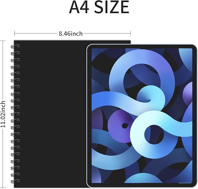 Blank Spiral Notebook, 8.5" x 11" Hardcover Sketch Book, 6 Pack Large Blank Journal for Drawing, A4 Black Unlined Journals for Women Men Office School Home