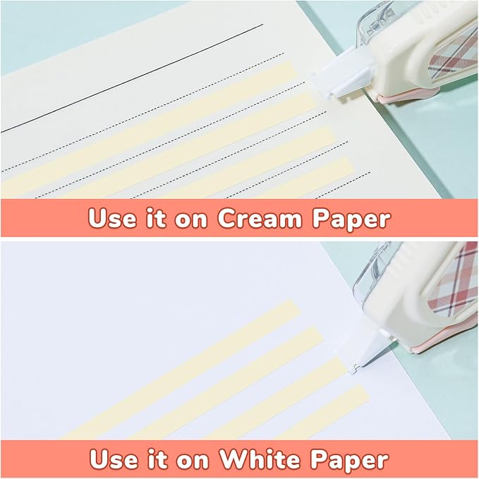Temiary 5 Pcs Aesthetic Beige Correction Tape, Smooth Tapes, Plaid Patterns | Quick Dry Beige Tapes for Instant Corrections, Easy to Use White Tape Out Applicator Set for Office Note Taking, Journaling