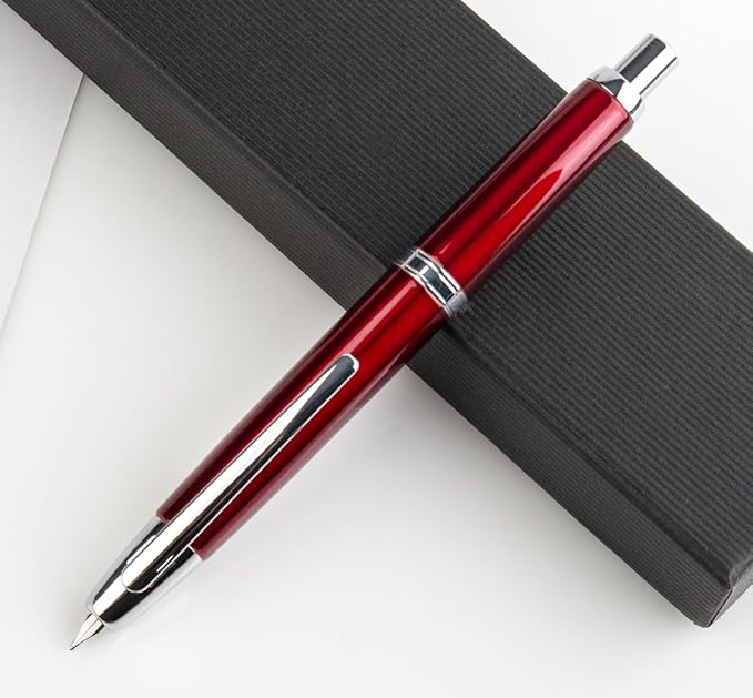 JINHAO 10 Press Fountain Pen, Retractable Metal Pen with Ink Converter (EF Nib 0.38mm, Red)