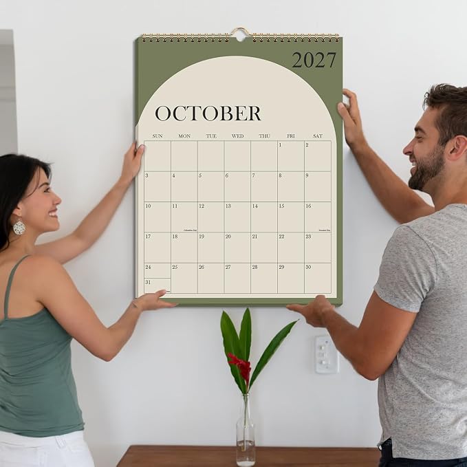 Large Calendar 2026-2027 with Spiral Bound - 18 Month Big Calendar from July 2026 to December 2027, Vertical Large Monthly Calendario 2026-27 for Wall, 22" x 17", Green