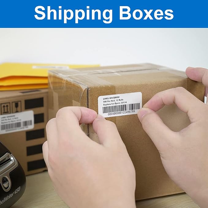 Label KINGDOM 12 Roll Compatible with Dymo 30336 1" x 2-1/8" Barcode Label | Compatible with LabelWriter 400, 450 Turbo, 4XL desktop printers, 25mm x 54mm, 500/roll, Multipurpose thermal LW label