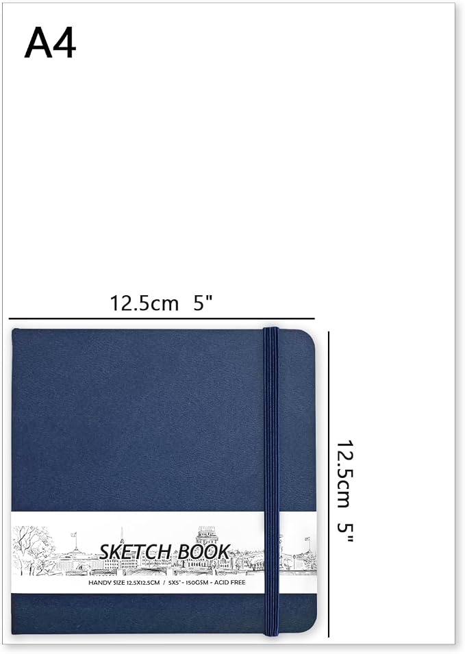 5" x 5" Hardcover Sketch Book,58 Sheets Small Mixed Media Pocket Sketch Pad | PU Cover,150 GSM Acid Free Artist Drawing Paper,Travel Journal Blank Notebook for Adults Sketching,Illustration.