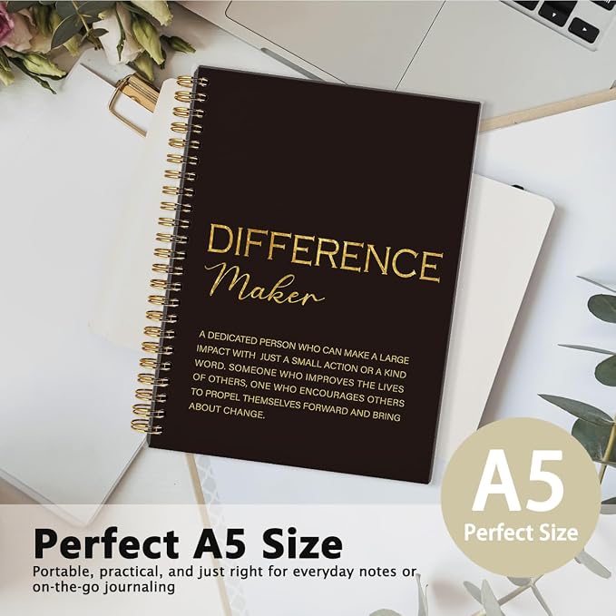 Difference Maker Gift, Difference Maker Definition Spiral Notebook Journal, Motivational Notebooks, Thank You Gifts for Women Men Teacher Coworkers, Hardcover Spiral Notebook 5.5x8.3(Black)