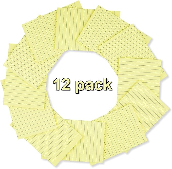 (12 Pack) Lined Sticky Notes 4x6 in,Yellow Large Notepads with Lines,Ruled Stickies Super Sticking Power,Office School Memo Note Pads,Post on Windows Doors,Recyclable,Easy to Write on,Hold Well