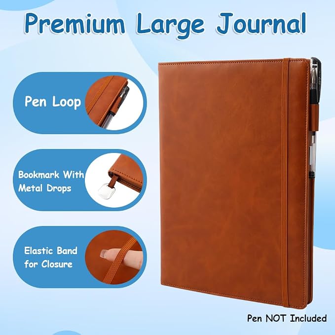 King Mills A4 Hardcover Notebook 8.5 X 11, A4 College Ruled Notebook, Brown | 192 Pages, 100GSM Premium Paper, A4 Notebook Hardcover, PU Leather Cover, Pen Loop