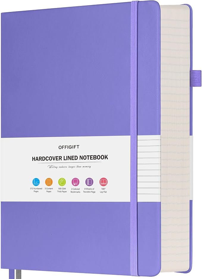 College Ruled Notebook A5, 312 Numbered Pages Diary, Lined Leather Journal | Extra-Thick with 2X Writing Space, 100gsm No Bleed Paper, Hardcover, Lay-Flat, for Work, School, Meeting Notes & Journaling