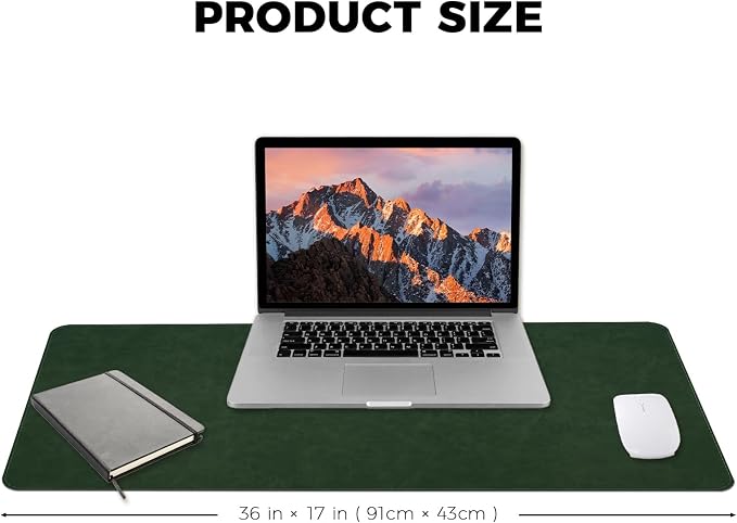 CHEERYGOO Leather Desk Pad Protector, Mouse Pad, Office Desk Mat, Non-Slip PU Leather Desk Blotter, Laptop Desk Pad, Waterproof Desk Writing Pad for Office and Home 36"x17" XL Dark Green