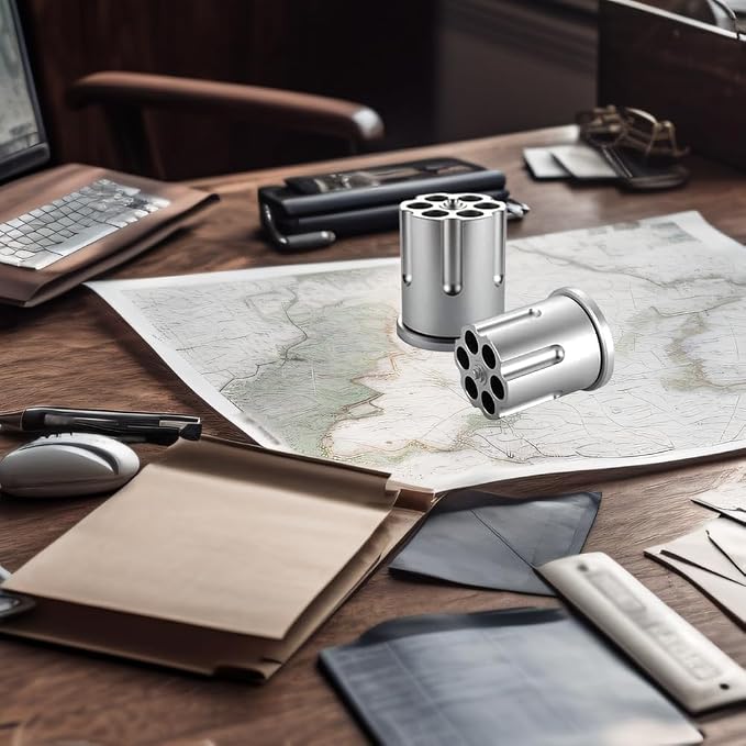 Rotating Revolver Pen Holder, Aluminum Gun Cylinder Pencil Holders, Men Desktop Decor for Men's Birthday, Office Decoration