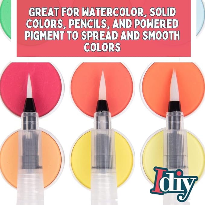 Refillable Watercolor Brush Pens Set of 12 – Water Brush Pens with 3 Tip Sizes (3mm, 4mm, 5mm) – Nylon Point Tips for Painting, Lettering, Calligraphy & DIY Crafts – Easy Flow Control & Easy to Clean