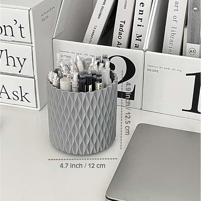 OWLFAVO Rotate Desk Organizer, Spinning Pen Holder Stationery, 360-Degree Pencil Accessories Storage Caddy Tray for College, Home, Office, Makeup Brush, 5 Compartments, Gray