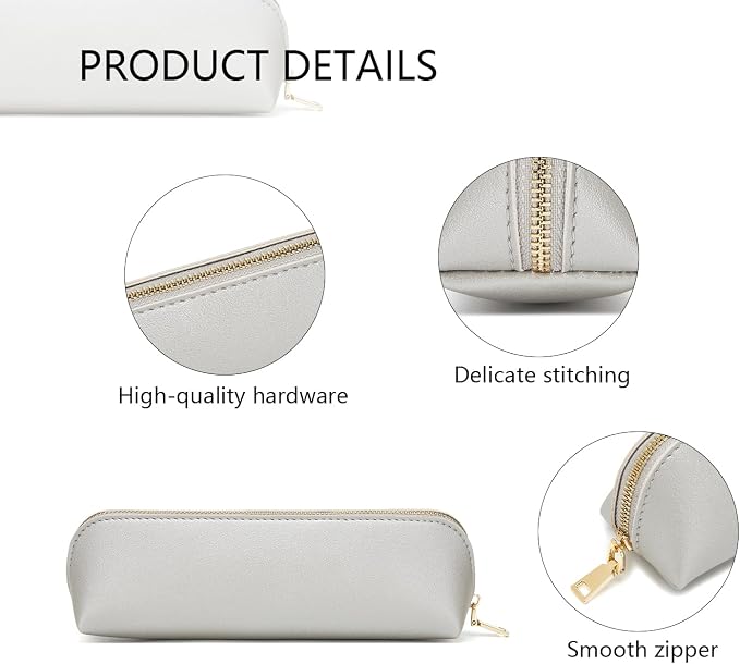 Pencil Case Small Pencil Pouch Slim (Pearl Silver, Faux Leather)