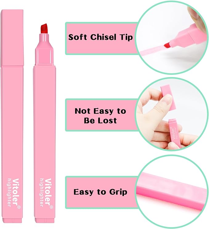 Vitoler 10Pcs Aesthetic Highlighters, Chisel Tip Marker Pens,Assorted Color Candy Highlighters,No Bleed Bible Highlighter,Cute Pastel Highlighter for Journaling Planner Notes School Supplies | Low Bleed on Standard Paper, Quick-Drying, Non-Toxic, for B...
