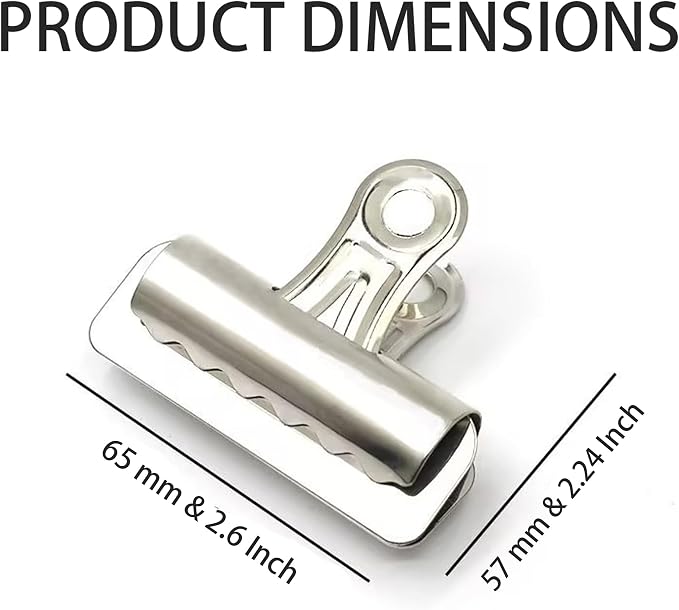 Extra Large Bulldog Clips, 6 Pcs, 2.6 Inch, Silver, 65 mm, Hinge Paper Clips, Metal Clamps for Crafts, Food Bags, Drawings, Photos