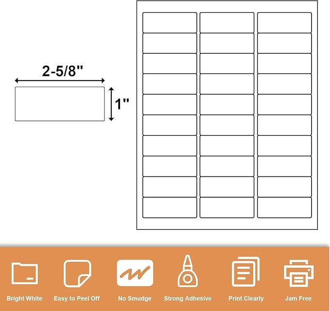 Address Labels 1" X 2-5/8" 30 Up Mailing Label for Laser/Inkjet Printer, Blank White, Permanent Adhesive, Printable Label Sticker Paper (200 Sheets - 6000)