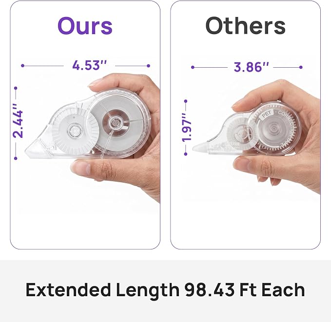 4 Pcs Long-Lasting Correction Tape, 98.43 Ft White Wrong Out Tear-Resistant Bulk, Instant Corrections Easy To Use Applicator for School, Office, Note Taking, Journal
