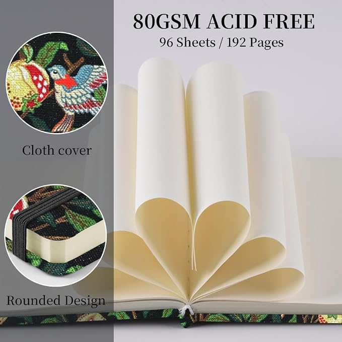 4.8" Square Pocket Sketch Book,Hardcover Art Sketchbook for Drawing Journal | Cloth Cover,80gsm Blank Paper,96Sheets,Lay-Flat,Portable Travel Creation Paint Diary Memo Planner,Dry Media.Pomegranate Bird