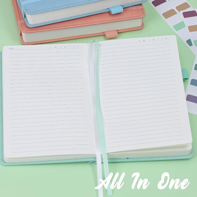 Hoci Poci 400 Pages Lined Journal Notebook, 5.8" x 8.4", Aqua | Thick Journal for Writing, A5 Hardcover Leather Notebook with 100Gsm College Ruled Paper for Women Men Work Note taking