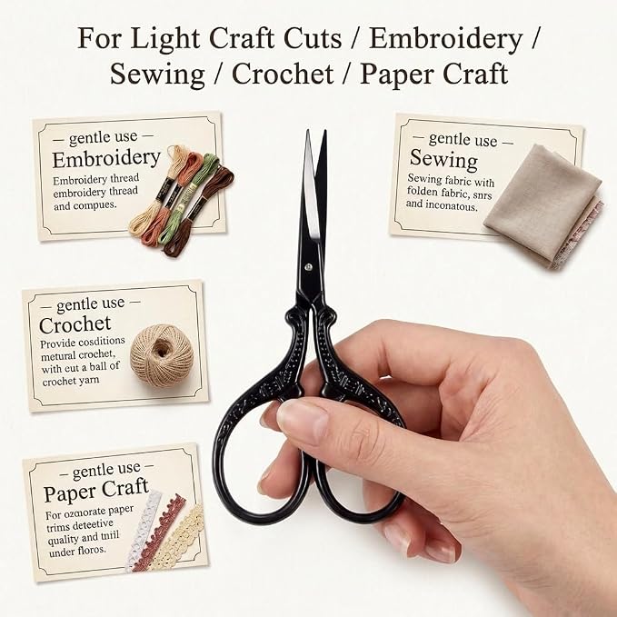 BIHRTC 3.6 Inch Embroidery Black Sharp Tip Stainless Steel Scissors Small Sewing for DIY Sewing Art Work Cross Stitch Household Needlepoint Scissors