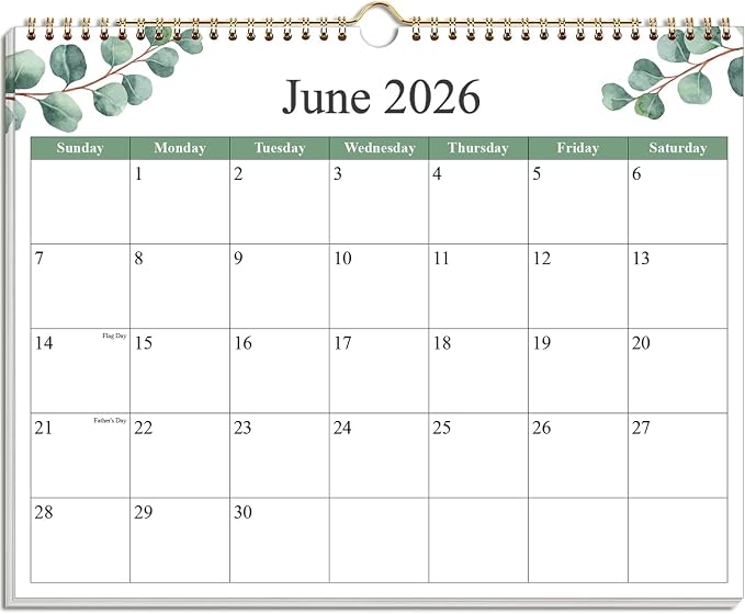 2026-2027 Calendar - Calendar 2026-2027 from July 2026 - December 2027, 19 Months Calendar with Premium Paper, Twin-Wire Binding & Hanging Hook, 12" x 14.5", Green Leaf