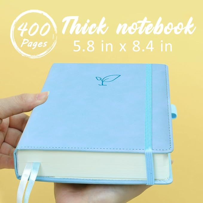Hoci Poci 400 Pages Lined Journal Notebook, 5.8" x 8.4", Light Blue | Thick Journal for Writing, A5 Hardcover Leather Notebook with 100Gsm College Ruled Paper for Women Men Work Note taking