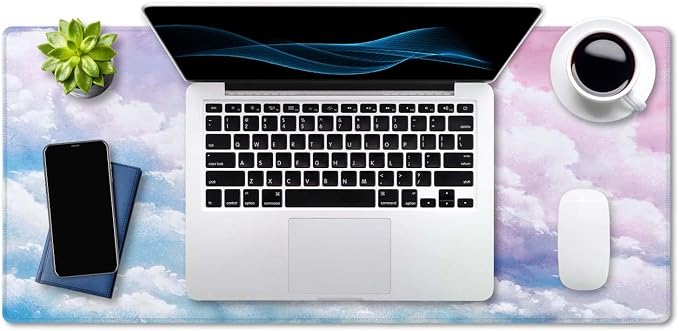 SSOIU Watercolor Pastel Sky Desk Mat, Cloud and Pink Sky Extended Mouse Pad, XXL Gaming Mouse Pad, 35.5x15.7inch